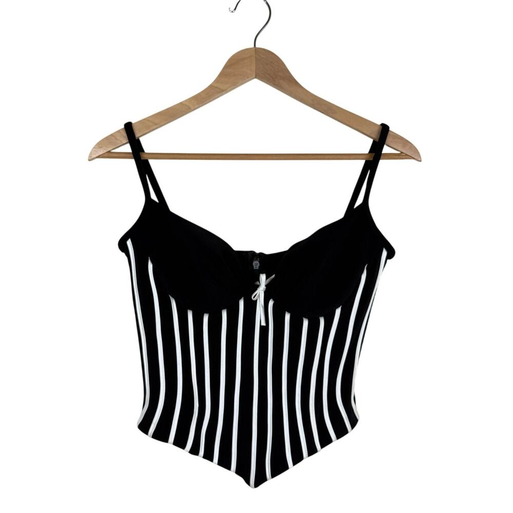 Vintage Tadashi Shoji Corset Black White Stripe Coquette 90s Glam Made in USA